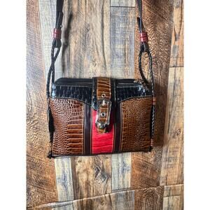 M.C. Croc-Embossed Multi-Color Shoulder Bag – Red Brown Black Faux Leather Purse